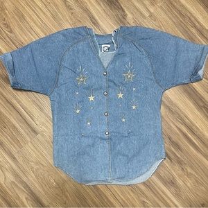 Vtg. 80's Bingo! Bingo! Embellished Denim Shirt | Sz. 14